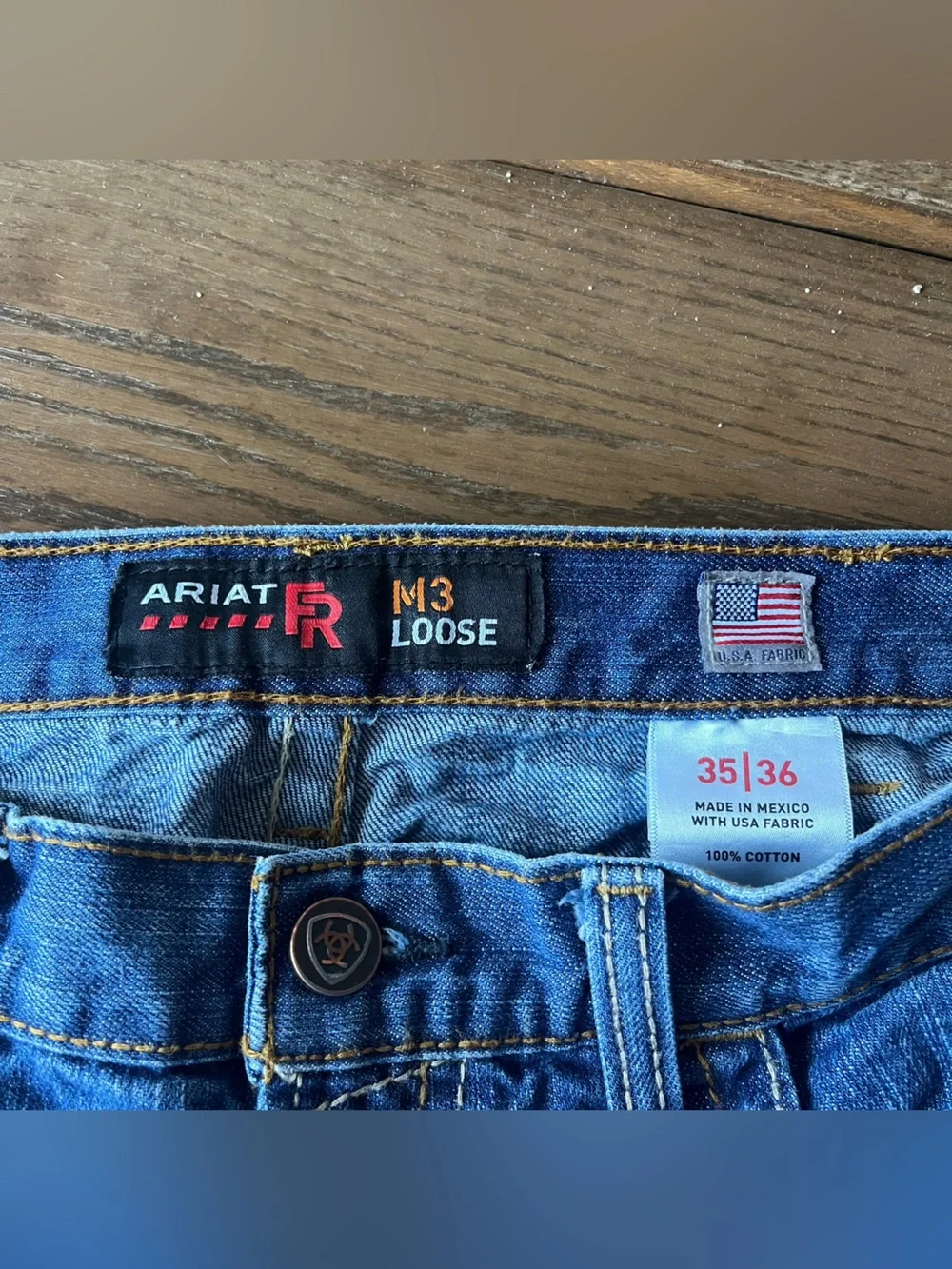 Ariat FR M3 Loose Fit Straight Leg Jeans Men 35x34.5 Medium Wash Flame Resistant